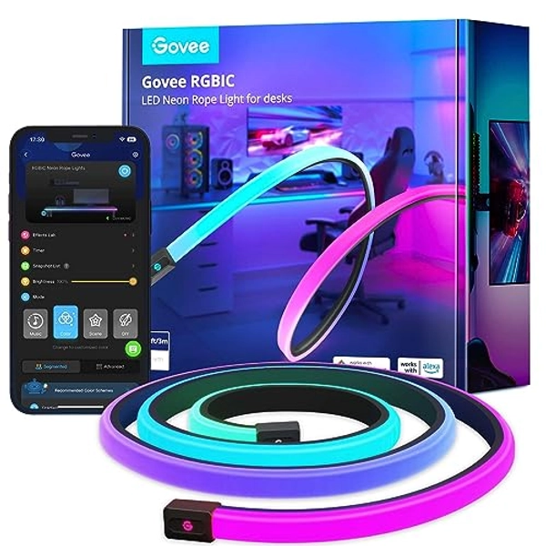 Govee RGBIC Gaming Neon LED Strip 3M für Gaming Schreibtisch, Neon Schild Kompatibel zu Razer Chroma, 11 Musik, 64+ Szene, Zuschneidbarer LED Streifen, RGB APP-Steuerung, Gaming und Weihnachten Deko