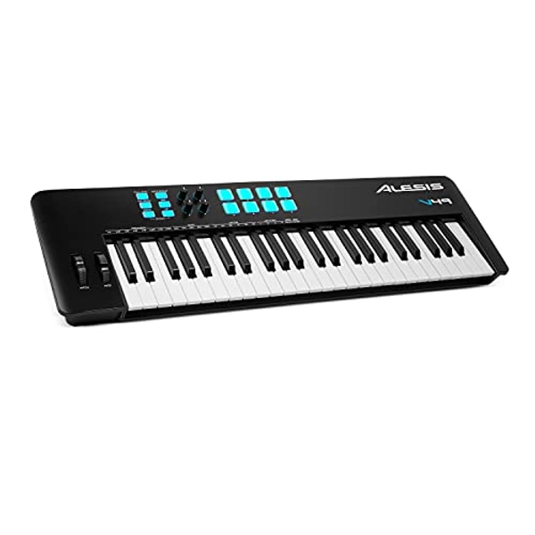 Alesis V49 MKII – USB MIDI Keyboard Controller mit 49 anschlagsdynamischen Tasten, 8 Full Level Pads, Arpeggiator, Pitch/Mod-Rad, Note Repeat und Softwarepaket
