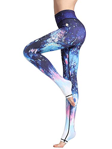 FLYILY Women's Long Yoga Pants Sports Leggings Running Tights High Waist Stretch Fitness Trousers - S Blue
