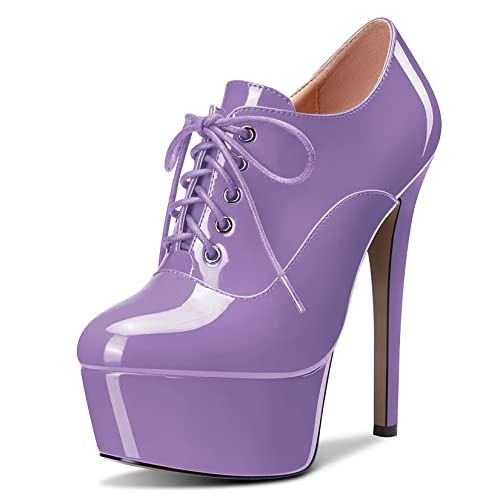 Saekcted Women Stiletto High Platform Heel Round Toe Pumps Court Shoe Lace-up Zipper Sexy Shoes - 4 UK - Purple
