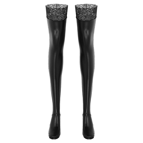 PU wet look latex high leg long stockings