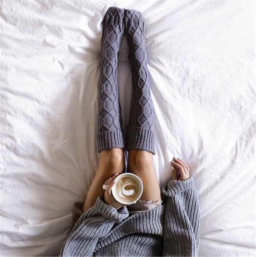 Warm and Comfortable Knit Stockings - Dark Grey/Purple