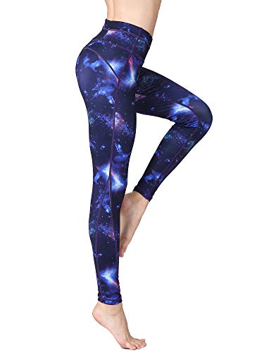 FLYILY Patterned Yoga Pants for Womens High Waist Gym Sports Leggings Tummy Control Running Workout Compression Tights Stretch Training Trousers - 2-bluesky - S