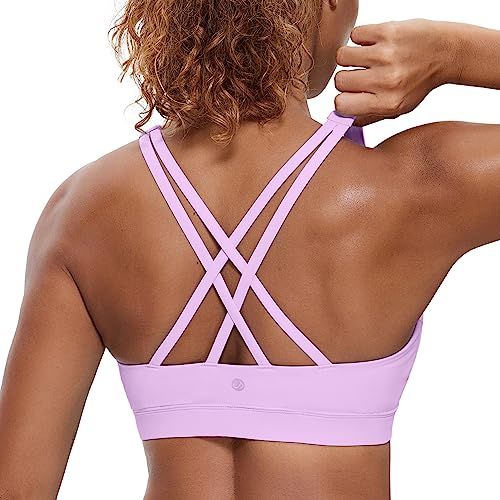 CRZ YOGA Women's Strappy Back Wirefree Padded Workout Yoga Sports Bra - S - Lilac