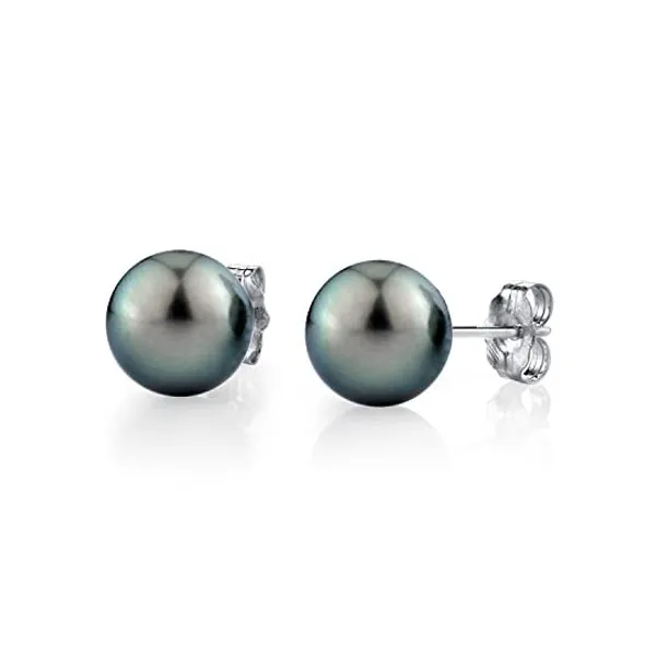 
                            THE PEARL SOURCE 14K Gold Round Green Tahitian South Sea Cultured Pearl Stud Earrings for Women
                        