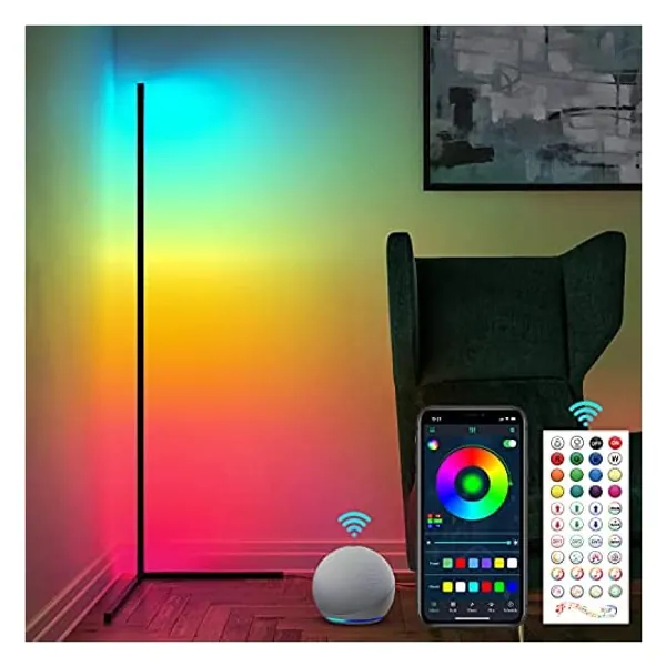 
                            RGB Corner Lamp, Color Changing Floor Lamp for Bedroom, Compatible with Alexa, Google Home, Dimmable LED Corner Lamp, 61" Tall Standing Lamp with Smart Remote APP Control Night Light for Living Room
                        