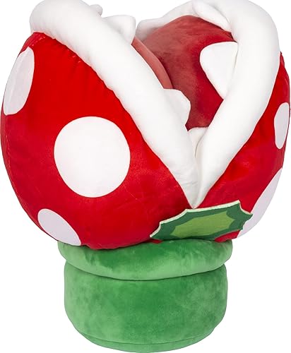 Mocchi Mocchi Mega Piranha Plush Toy 40 cm, Nintendo & Mario Merchandise for Boys Bedroom Accessories, Super Mario Soft Toy for Boys and Girls, Mario Cushion Suitable from 3 Years +