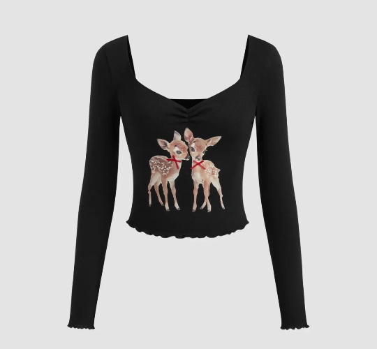 Sweetheart Bowknot Deer Knotted Long Sleeve Top
