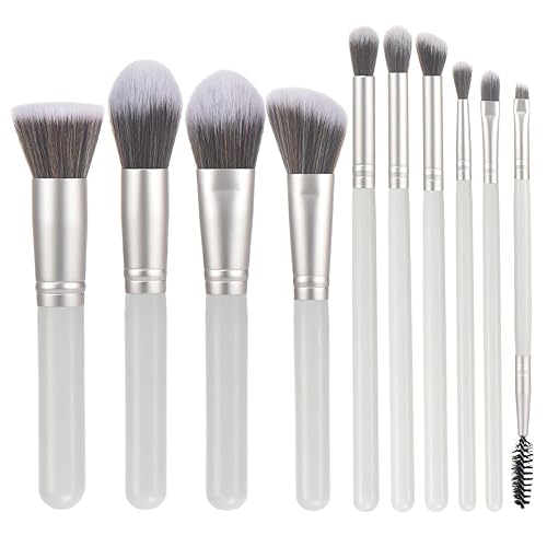 YJ-Anyue 10 light gray wood handle makeup brushs Premium synthetic foundation brush Loose powder Contouring brush Eye shadow mascara brush Professional makeup tool set… - 10 pcs grey