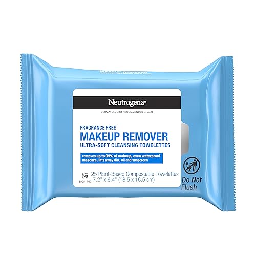Neutrogena Fragrance-Free Makeup Remover Wipes, Daily Facial Cleanser Towelettes, Gently Removes Oil & Makeup, Alcohol-Free Makeup Wipes, 25 ct - 25 Count (Pack of 1)