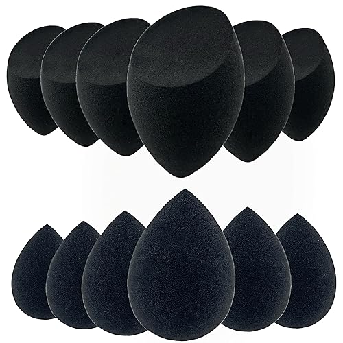 AIMILIQI Beauty Blender Makeup Sponge - 12 Pcs Makeup Sponge Set with Beauty Foundation Sponge Blender Holder, Flawless for Liquid, Cream, and Powder, Multi-Colored Makeup Sponges. (black) - black