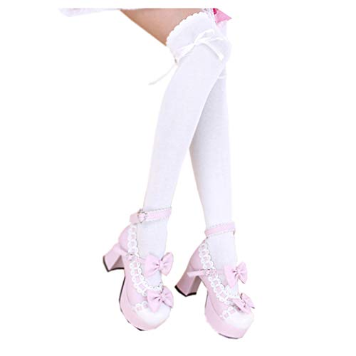 Women's Thigh High Socks Lolita Gothic Over Knee Lace Up Thigh Stocking PTK12 - White New