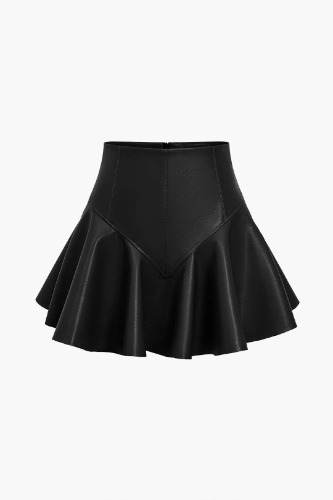 Basic Faux Leather Pleated Mini Skirt | BLACK / XS