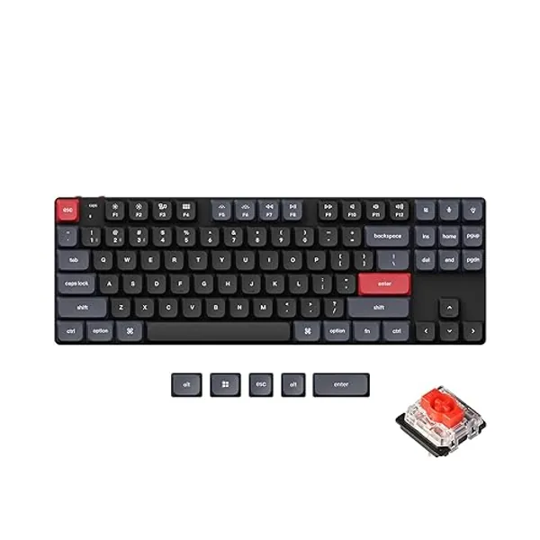 Keychron K1 Pro QMK/VIA Ultra-Slim Wireless Bluetooth/Wired USB Custom Mechanical Keyboard for Mac Windows Linux, TKL Layout Double-Shot PBT Keycaps White LED Backlight Low-Profile Gateron Red Switch - Low-Profile Gateron Red Switch