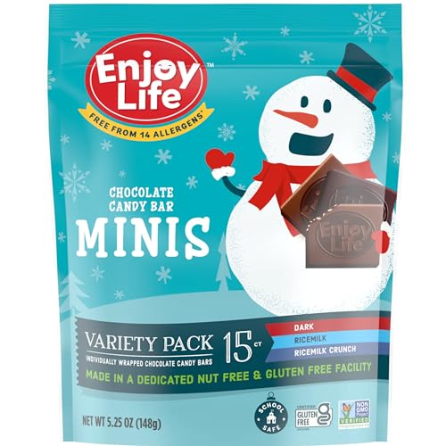Enjoy Life Minis Chocolate Candy Bar Winter Variety Pack, Soy Free, Nut Free, Gluten Free, Dairy Free, Non GMO, 5.25oz Resealable Bags (Pack of 6) On-The-Go Vegan Snack - Variety Pack - 1 Count (Pack of 6)