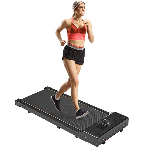 Under Desk Treadmill Walking Pad 2 in 1 Walkstation Jogging Running Portable Installation Free for Home Office Use, Slim Flat LED Display and Remote Control - Black