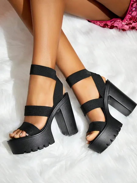 SHEIN SXY Criss Cross Chunky Heeled Slingback Sandals Vacation Shoes Summer Sale