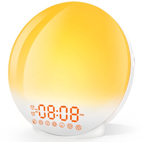 Sunrise Alarm Clock, Wake Up Light for Heavy Sleepers, Bedroom, Kids, with Natural Light, 7 Colors, Sunrise Simulation, Gentle, Sleep Aid, Dual Alarms, 7 Natural Sounds, FM Radio, Snooze, Gift