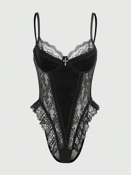 ROMWE Goth Patchwork Lace Sexy Bodysuit