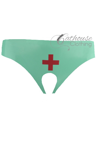 Clinic open crotch panties | X-Large / Jade green & red