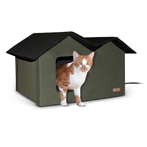 K&H Pet Products Heated Outdoor Cat House Extra-Wide Winter Shelter for Ferals - Cat House for Outdoor Cats, Heated Kitty House for Outside Weatherproof Insulated Protection 26.5" X 21.5" X 15.5" - Heated