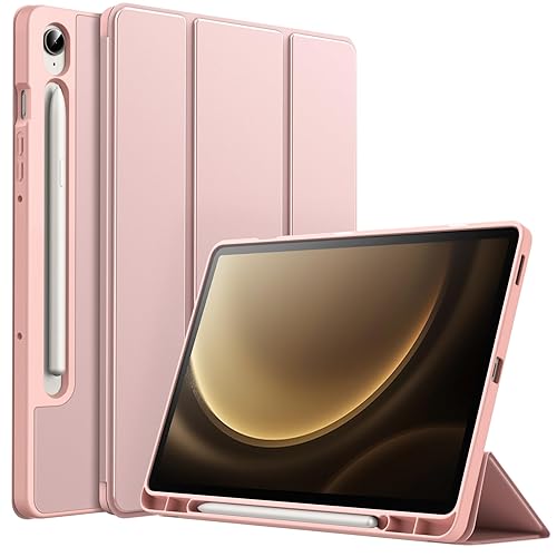 JETech Case for Samsung Galaxy Tab S9 FE 10.9-Inch with S Pen Holder, Soft TPU Tri-Fold Stand Protective Tablet Cover, Support S Pen Charging, Auto Wake/Sleep (Rose Gold) - Rose Gold
