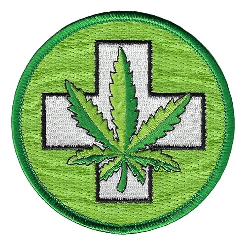 Medical Marijuana Iron-On Patch Medicinal Cannabis Green Cross Pot Leaf Embroidered Emblem