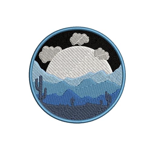 Desert Moon Cactus Patch 3.5" Iron-on Embroidered Applique for Clothing Vest, Sew-on Decorative Embroidery, Badge Emblem, Nature Souvenir, Wild Animals, Outdoor Patches, Hiking Trails, National Parks