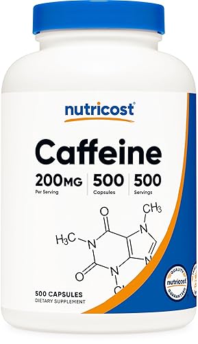 Nutricost Caffeine Pills, 200mg Per Serving (500 Caps) - Unflavored - 500 Count (Pack of 1)