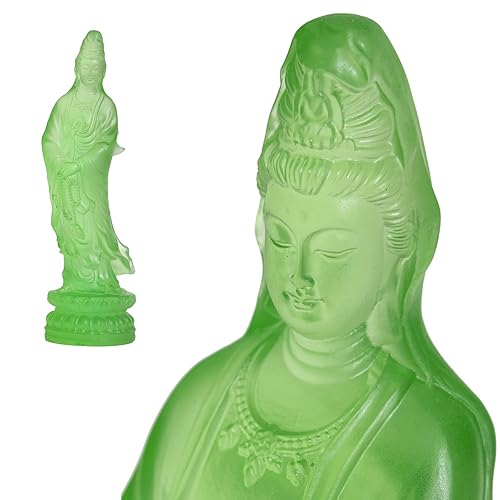 Handmade Resin Guan Yin Statue - Kwan Yin Statue, Quan Am Statue for Meditation Altar. Merciful Goddess of Compassion - Green
