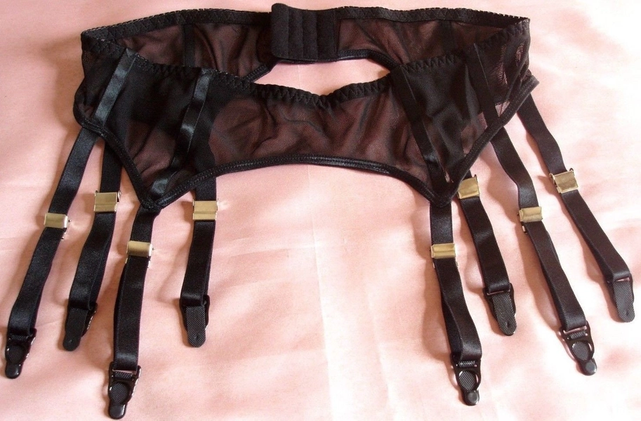 black garter belt suspender belt 8 straps mesh belt see through transparent strumpfgürtel  schwarz plus sizes big curvy girls unisex
