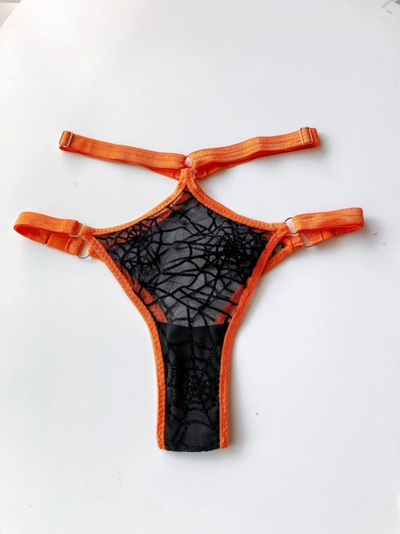 SPOOKY Undies: ORANGE and BLACK Spider Web Mesh low rise or Strappy