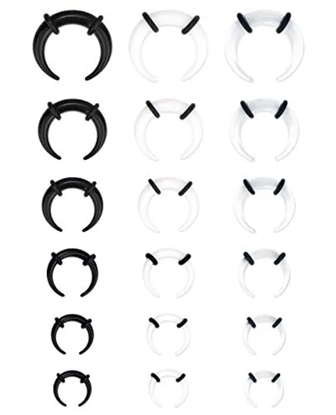 Jstyle 18Pcs 14G-4G Acrylic Pincher Tapers Septum Ring C Shape Buffalo Stretcher Expander with Black O-Rings for Stretching Pierced Nose Ear Cartilage
