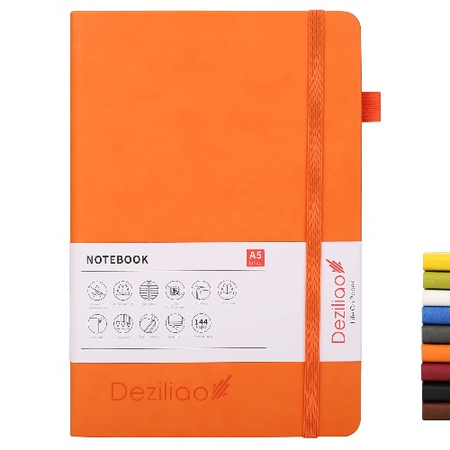 Deziliao Lined Journal Notebooks with Pen Loop, Hardcover Notebook Journal for Work, 100Gsm Premium Thick Paper with Inner Pocket, Medium 5.7"x8.4", （Orange, Ruled） - 1 Pack Orange