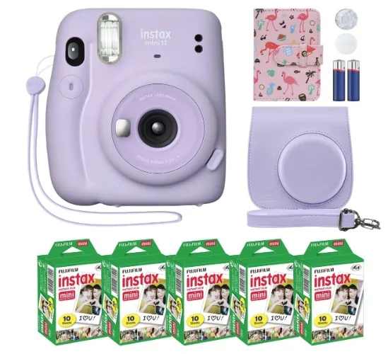 Fujifilm Instax Mini 11 Instant Camera Lilac Purple + Custom Case + Fuji Instax Film Value Pack (50 Sheets)
