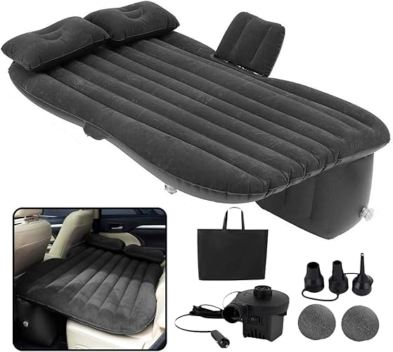 VaygWay Truck and Car Air Mattress – Backseat Air Bed with Pump Kit for Car –Portable Back Seat Travel Air Mattress – Camping Vacation Blow up Bed Cushion - Sleeping Pad with 2 Pillows - Universal Fit - Grey Inflatable Car Mattress