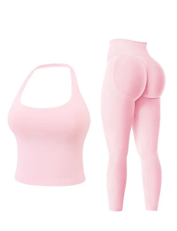 Two-Piece Set Women's Solid Seamless Crop Tank Top & High Waist - TikTok Shop