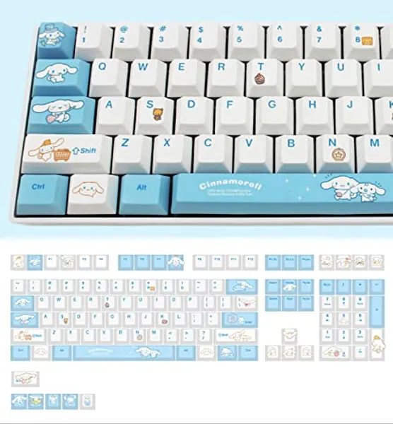 Sanrio Cinnamorall Blue Keycaps for Cherry MX Switches Cute Japanese Anime Mechanical Gaming Keyboard, PBT Key Caps Set(Cinnamorall)