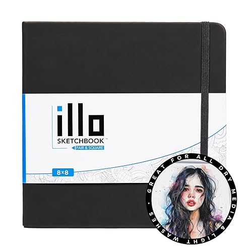 illo sketchbook, Artist Preferred, Square sketchbooks (8x8), 112 pages of 180gsm white paper, Hardcover, layflat, pocket in back. - 8x8