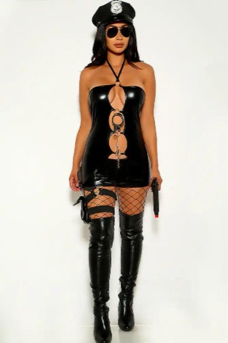 Black Faux Leather 2 Pc Dress Costume - SM / Black