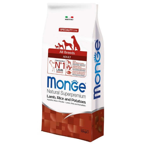 Monge Natural Superpremium Adult Lamb, Rice And Potatoes, Cibo per Cani per Tutte Le Razze (Cibo Secco per Cani con Agnello, Riso e Patate, Molto Ricco di Fibre e vitamine, 12 kg)