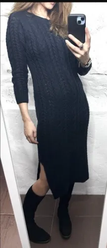 Knit Dress / Long Sleeved Dress / Geometric Knit Dress / Mid Calf Dress / Goth / Boho Dress - S - M