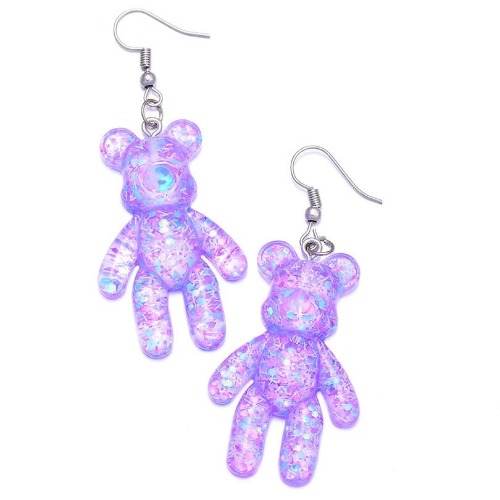 Sparkling Bear Earrings - Purple