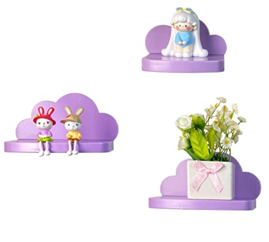 Veluckin Small Floating Shelves Mini Cloud Shelves Hanging Display 6 Inch Wall Shelf for Kids Bedroom,3 Pack,with 2 Types of Installation,Purple. - 3 - Purple-3pack