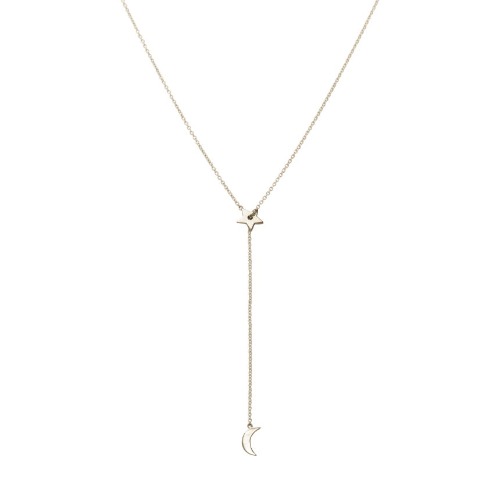 Moon and Star Lariat Necklace - 14K White Gold