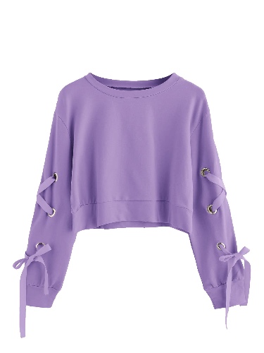 SweatyRocks Women's Casual Lace Up Long Sleeve Pullover Crop Top Sweatshirt - Large Purple