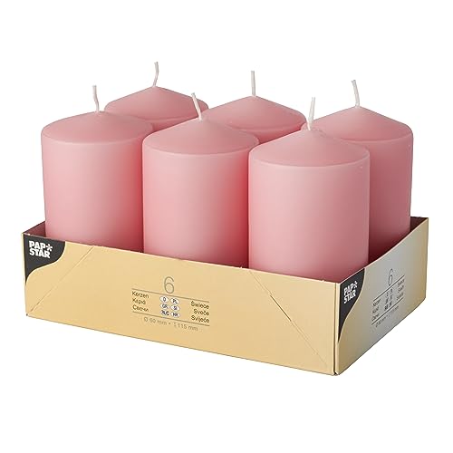 Pappstar Lot de 6 bougies piliers Rose vieilli 60 x 115 mm