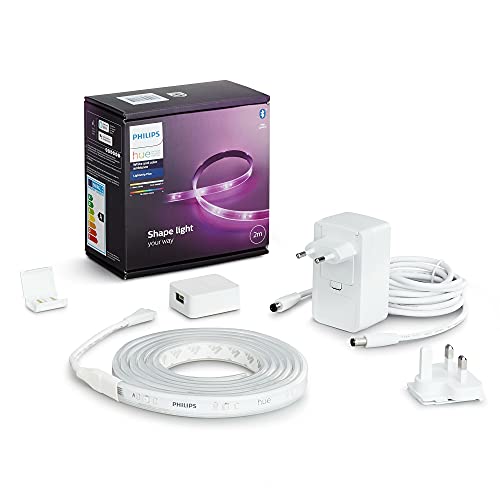 Philips Hue White & Color Ambiance Indoor LightStrips+ 2m, V4, base connectique, compatible Bluetooth, fonctionne avec Alexa, Google Assistant et Apple Homekit