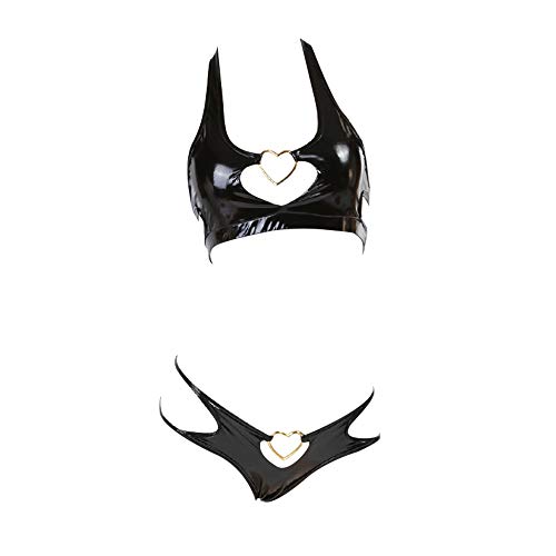 YOMORIO Womens Anime Bikini Swimsuit Two Piece Devil Costumes Sexy Leather Lingerie Outfit - Small - Leather All Black