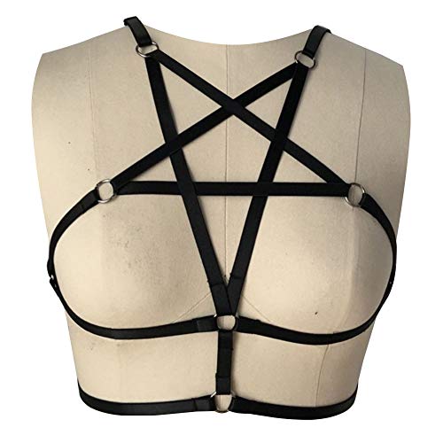 Sexy Women Harness Halter Pentagram Body Harness Bra Caged Bra Cupless Bra Punk Gothic Style Strappy Bralette One Size